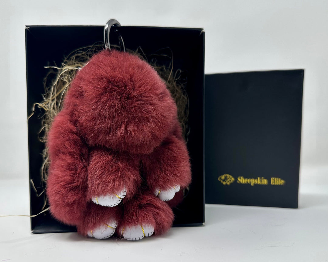 Fluffy Bunny Rex Rabbit Keychain (Deep Red)