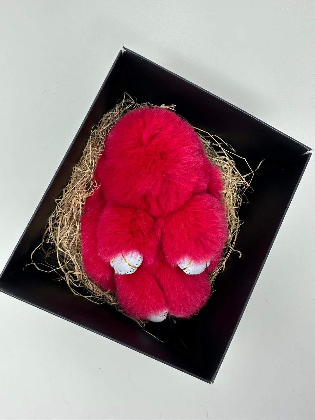 Cute Fluffy Bunny Rex Rabbit Keychain (Dragon Fruit Pink Burgundy)