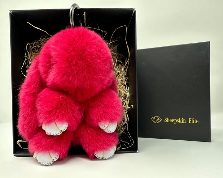 Cute Fluffy Bunny Rex Rabbit Keychain (Dragon Fruit Pink Burgundy)