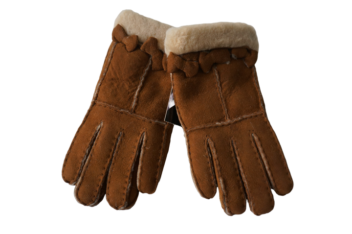 Ladies Sheepskin Gloves - butterfly decoration (Small)