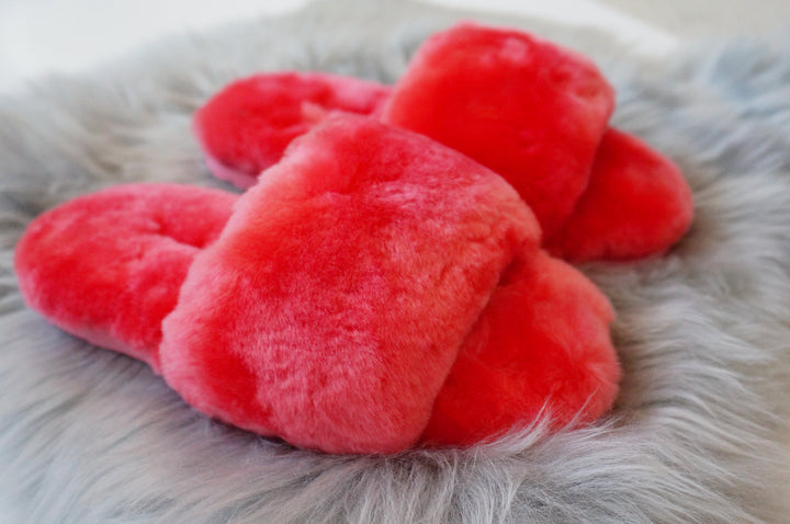 Australian Sheepskin Fluffy Slipper - Watermelon Red