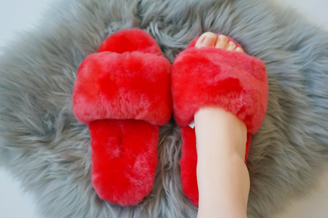 Australian Sheepskin Fluffy Slipper - Watermelon Red