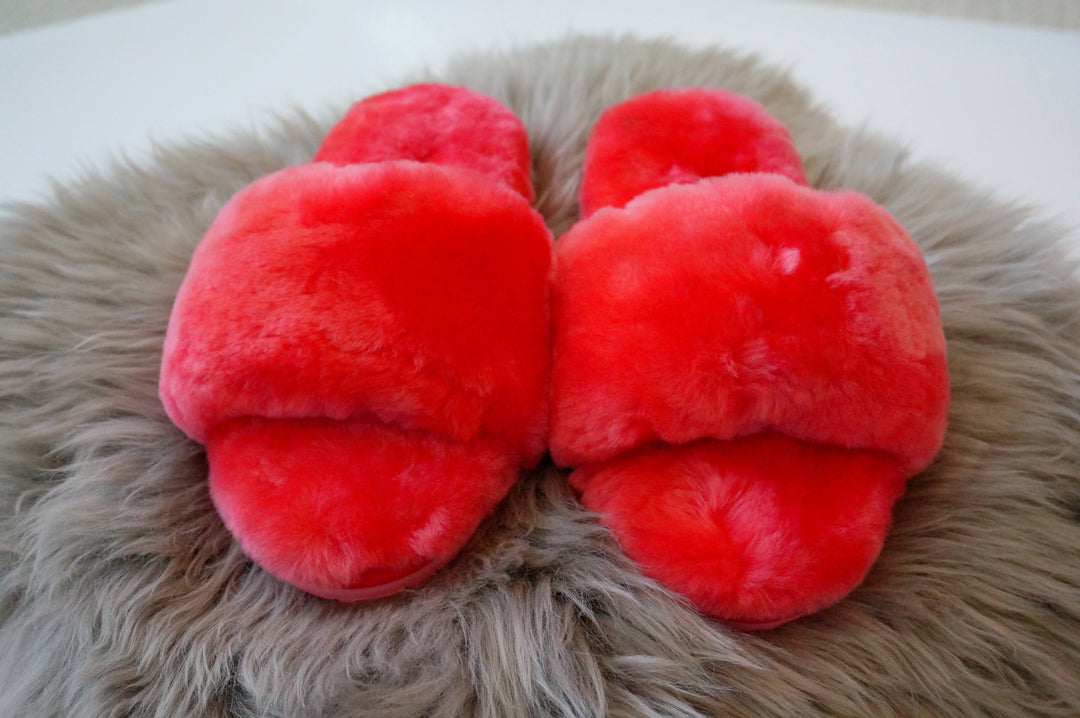 Australian Sheepskin Fluffy Slipper - Watermelon Red