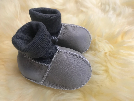 Sheepskin Baby Booties - Grey