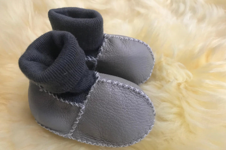 Sheepskin Baby Booties - Grey