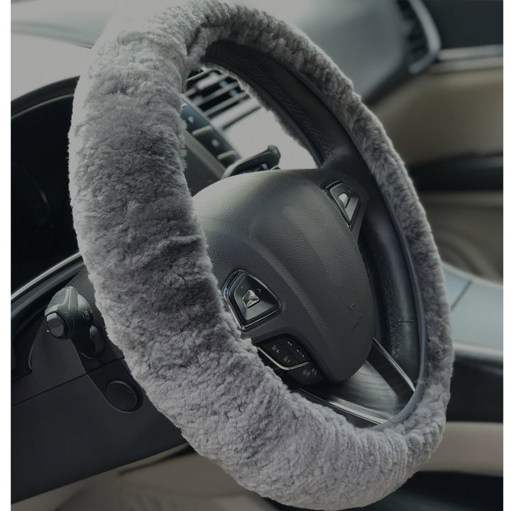 Sheepskin Steering Wheel Cover - Grey