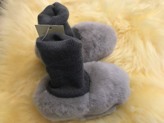 Sheepskin Baby Booties - Grey