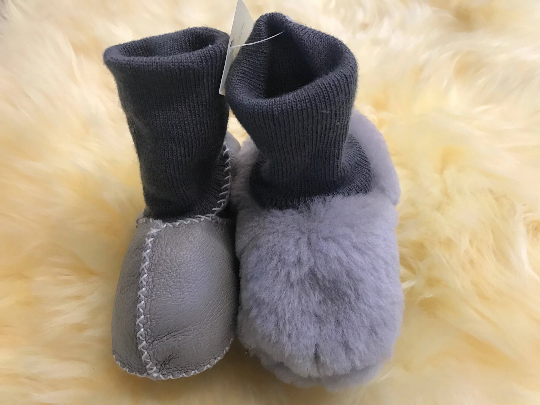 Sheepskin Baby Booties - Grey