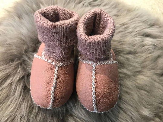 Sheepskin Baby Booties - Grey