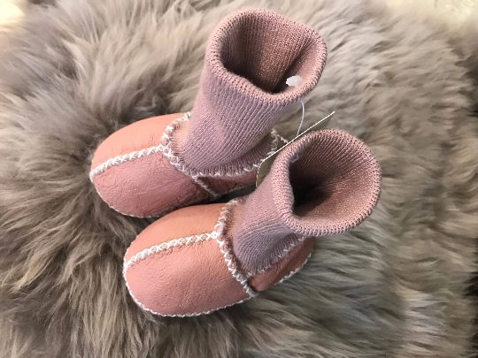 Sheepskin Baby Booties - Grey