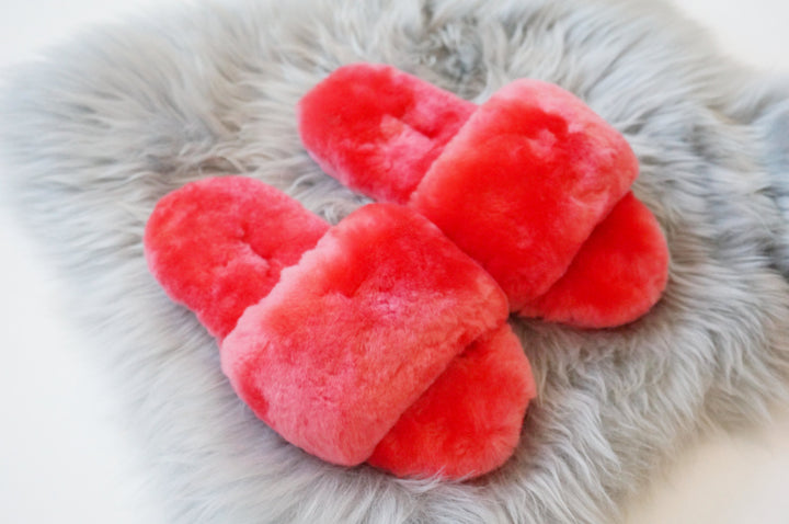 Australian Sheepskin Fluffy Slipper - Watermelon Red