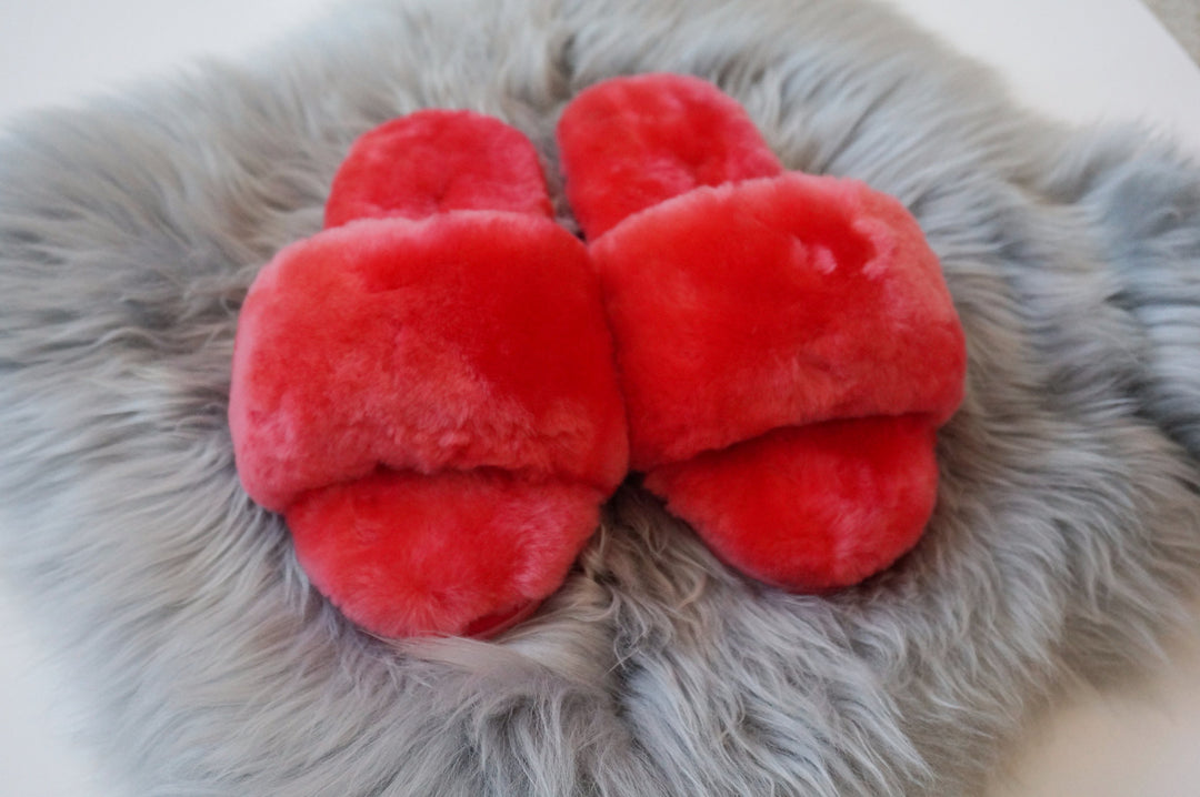 Australian Sheepskin Fluffy Slipper - Watermelon Red