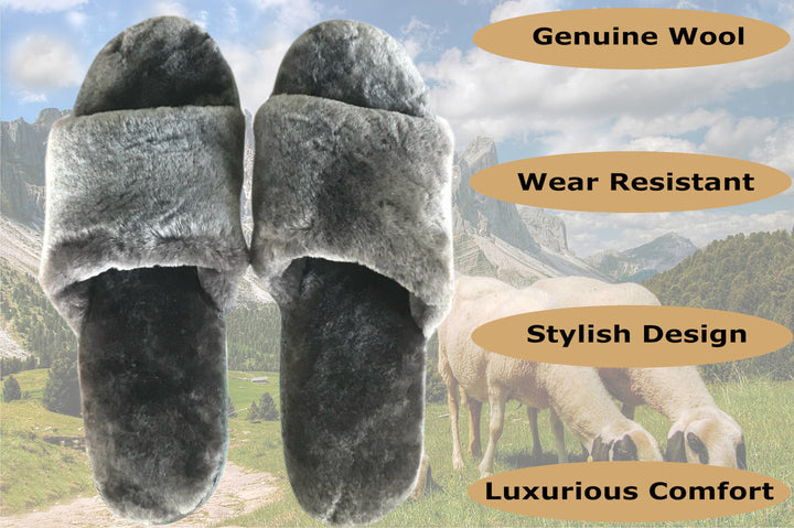 Sheared Sheepskin Slippers -  Gray