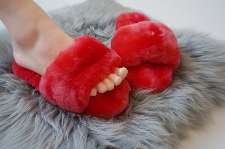 Australian Sheepskin Fluffy Slipper - Watermelon Red