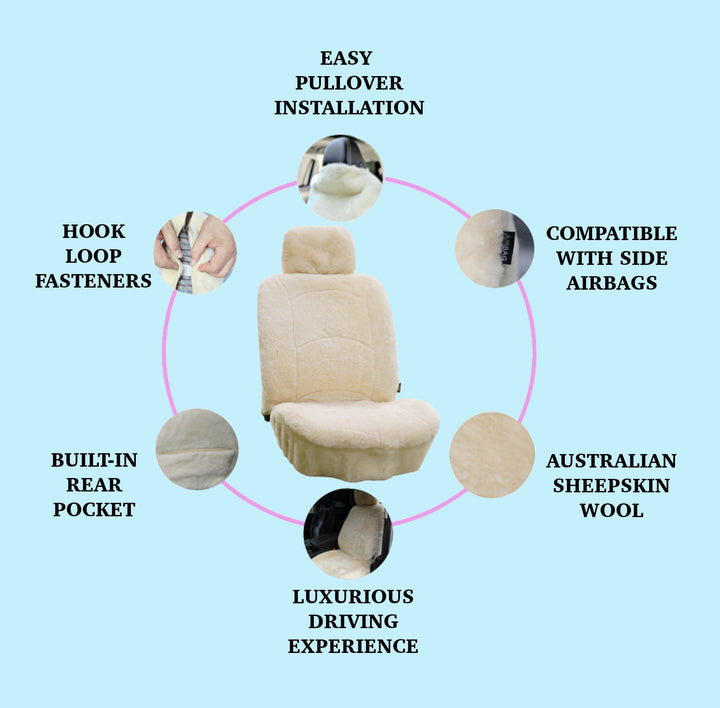 GENUINE AUSTRALIAN SHEARED WOOL SHEEPSKIN CAR SEAT COVER CURVE PATTERN