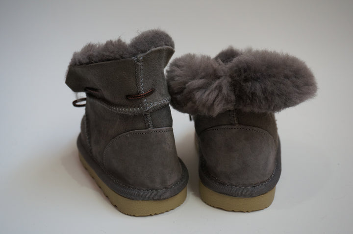 Unisex Baby Toddler Sheepskin Boots with Ties - Grey