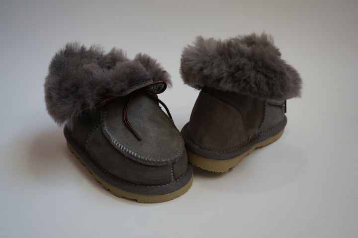 Unisex Baby Toddler Sheepskin Boots with Ties - Grey