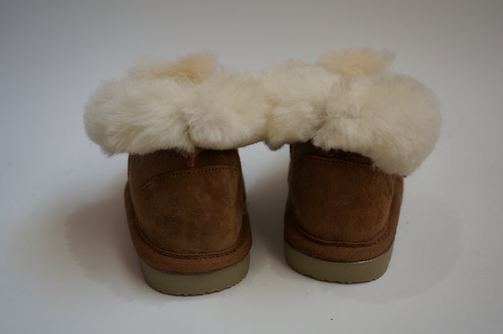 Unisex Baby Toddler Sheepskin Boots with Ties - Tan