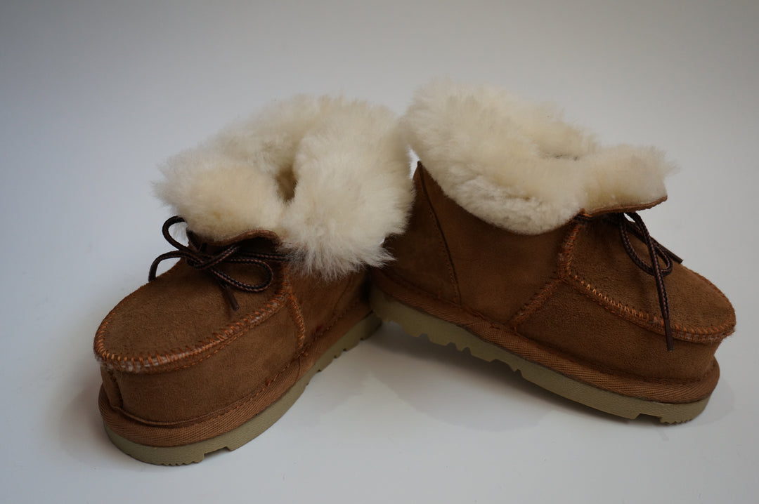 Unisex Baby Toddler Sheepskin Boots with Ties - Tan