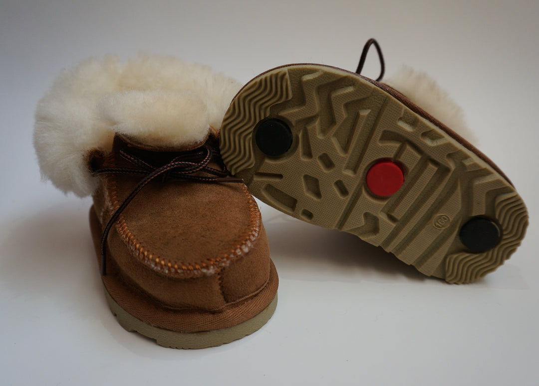 Unisex Baby Toddler Sheepskin Boots with Ties - Tan