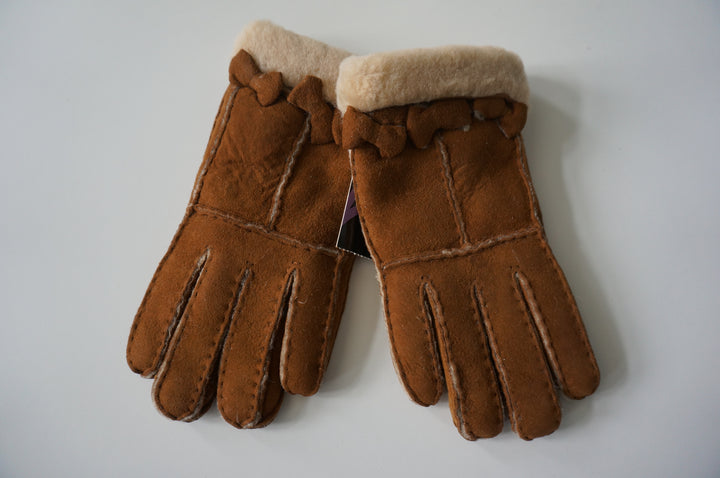 Ladies Sheepskin Gloves - butterfly decoration (Small)