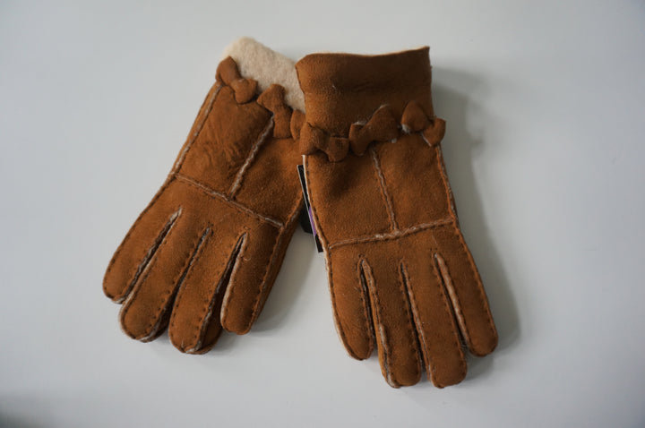 Ladies Sheepskin Gloves - butterfly decoration (Small)