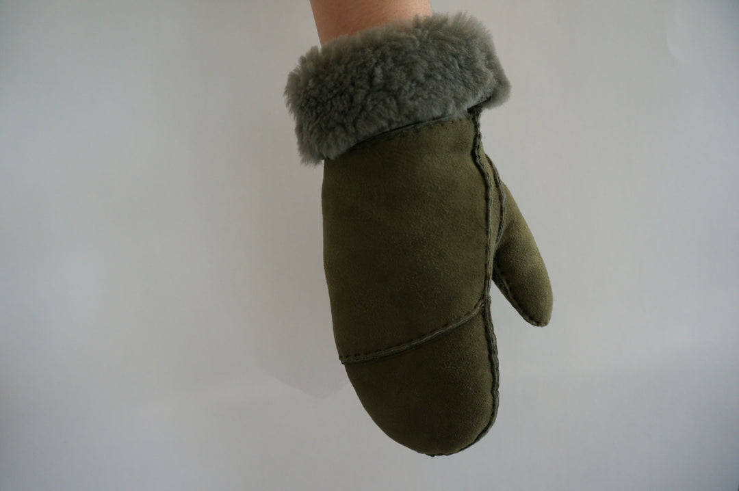 Ladies Sheepskin Mittens - Dark Green