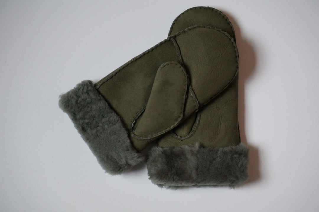 Ladies Sheepskin Mittens - Dark Green