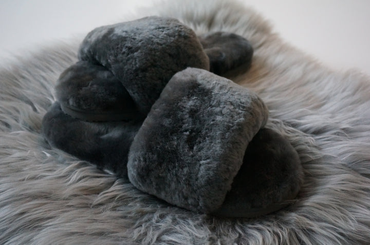 Australian Sheepskin Fluffy Slipper - Light Grey