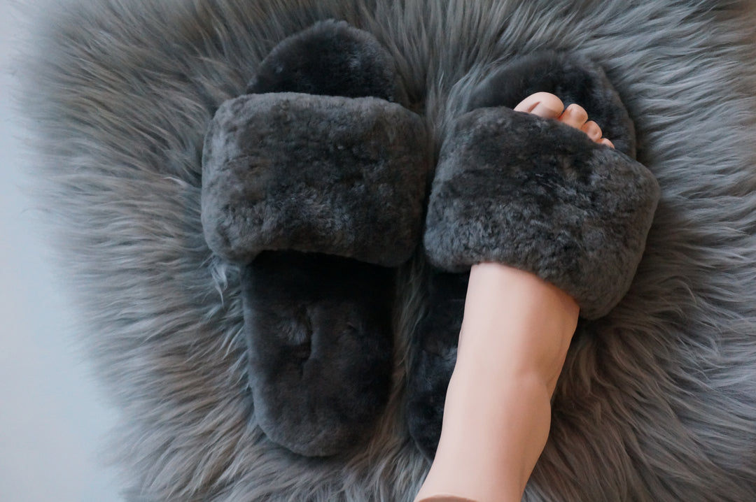 Australian Sheepskin Fluffy Slipper - Light Grey