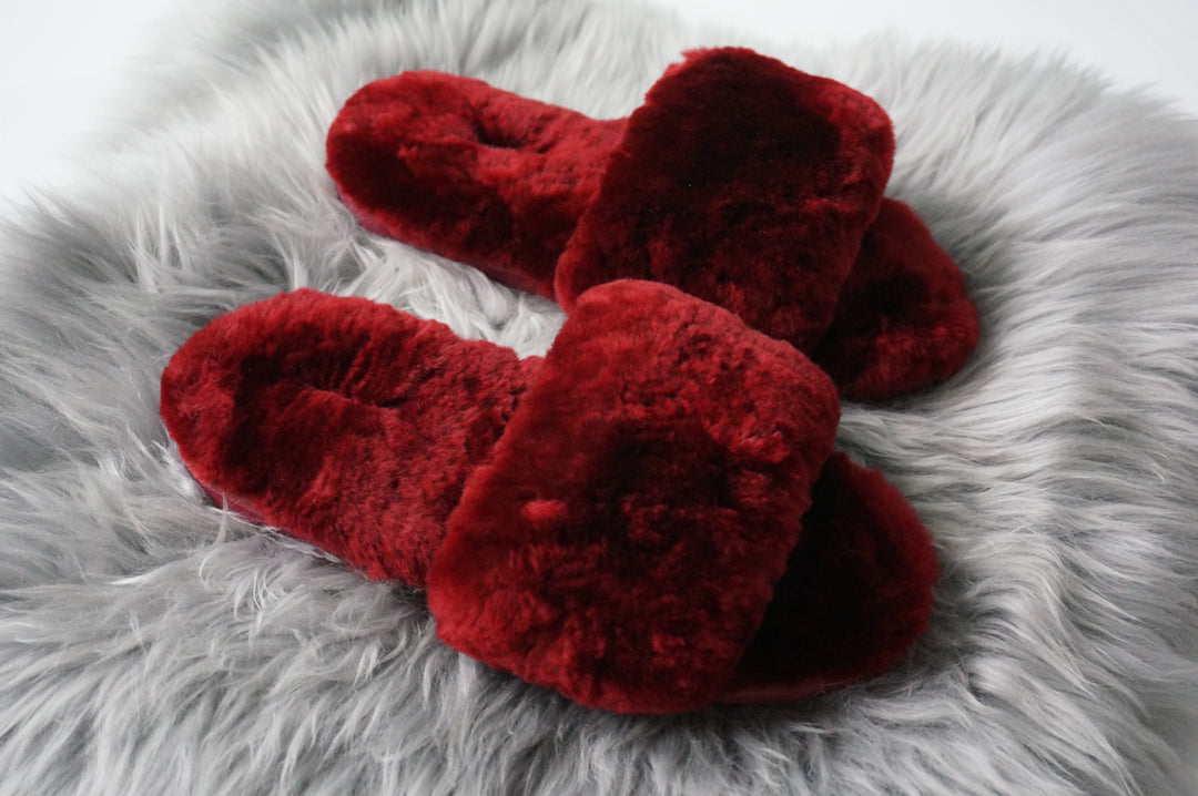 Australian Sheepskin Fluffy Slipper - Dark Red