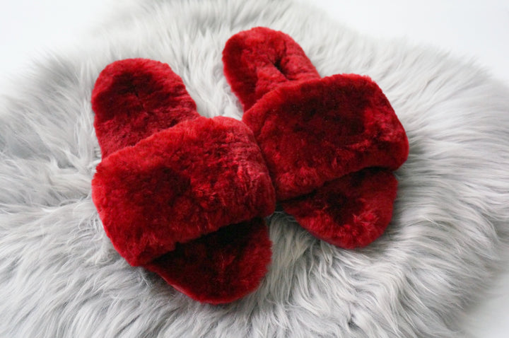 Australian Sheepskin Fluffy Slipper - Dark Red