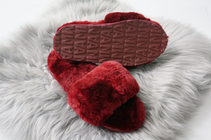 Australian Sheepskin Fluffy Slipper - Dark Red