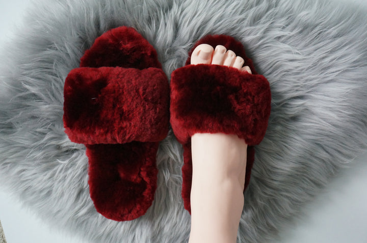 Australian Sheepskin Fluffy Slipper - Dark Red