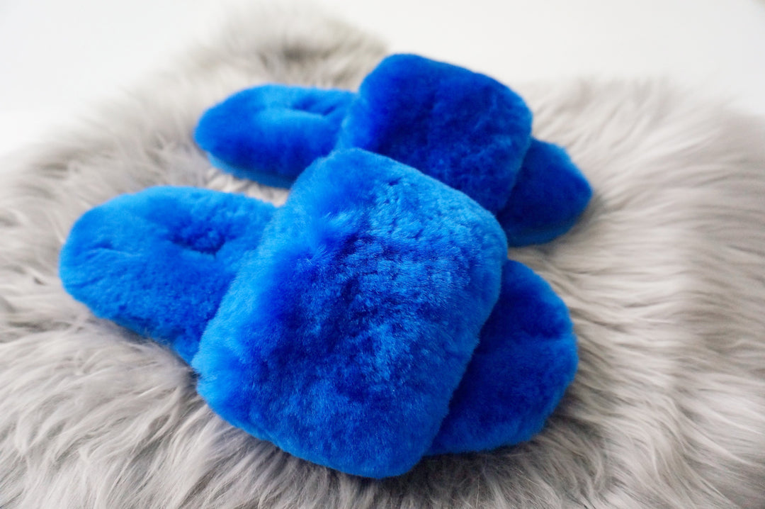 Australian Sheepskin Fluffy Slipper - Blue