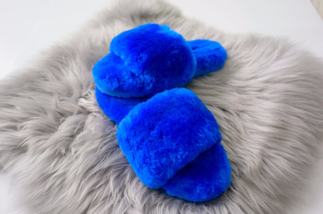 Australian Sheepskin Fluffy Slipper - Blue