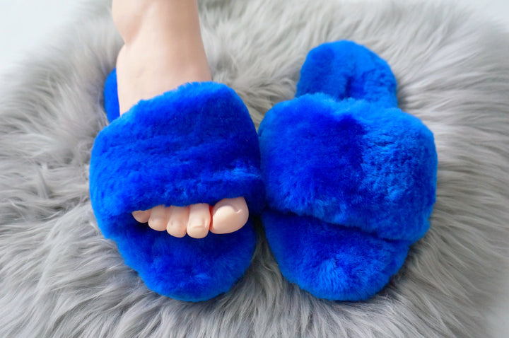 Australian Sheepskin Fluffy Slipper - Blue