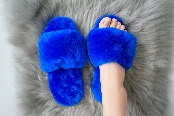 Australian Sheepskin Fluffy Slipper - Blue