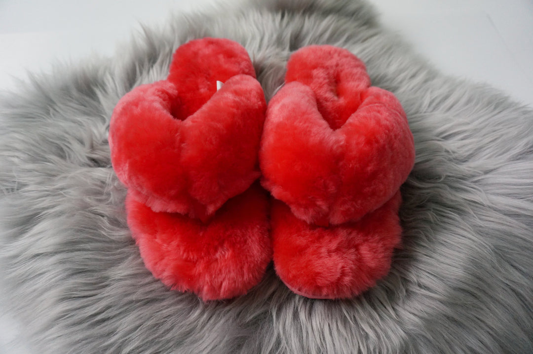 Australian Sheepskin Fluffy Flip-flop - Watermelon Red