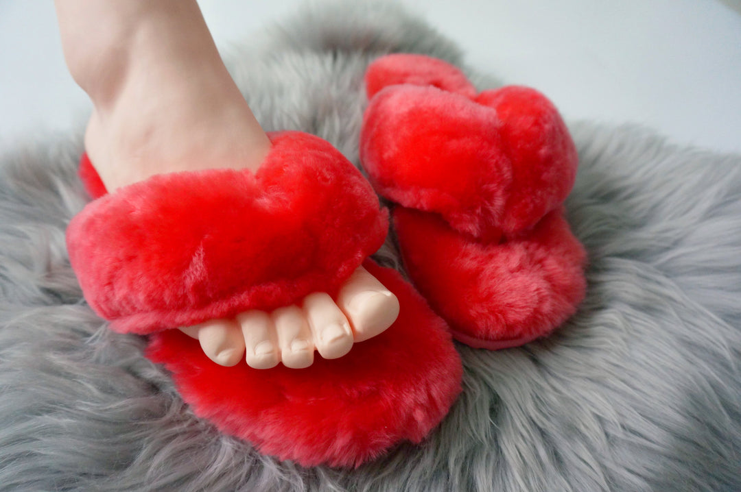 Australian Sheepskin Fluffy Flip-flop - Watermelon Red