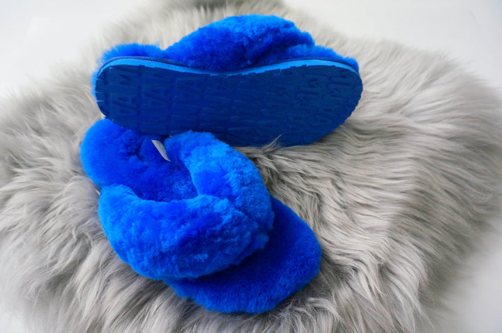 Australian Sheepskin Fluffy Flip-flop - Blue