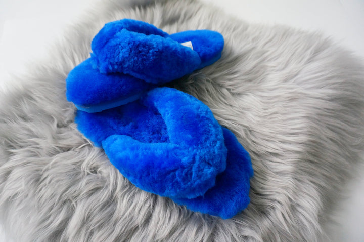 Australian Sheepskin Fluffy Flip-flop - Blue