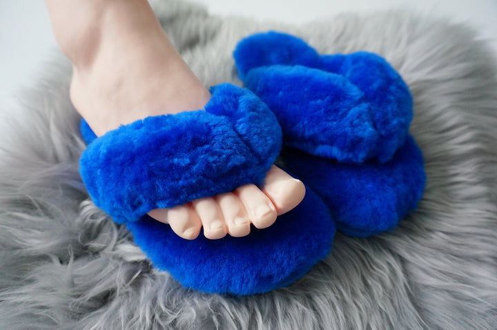 Australian Sheepskin Fluffy Flip-flop - Blue