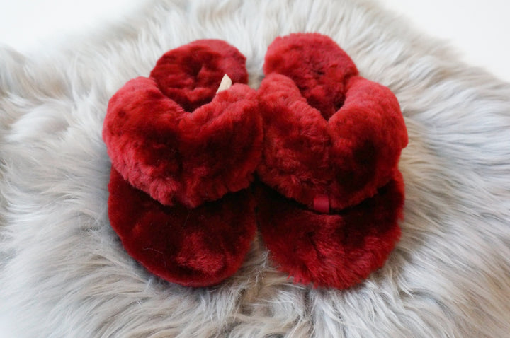 Australian Sheepskin Fluffy Flip-flop - Dark Red