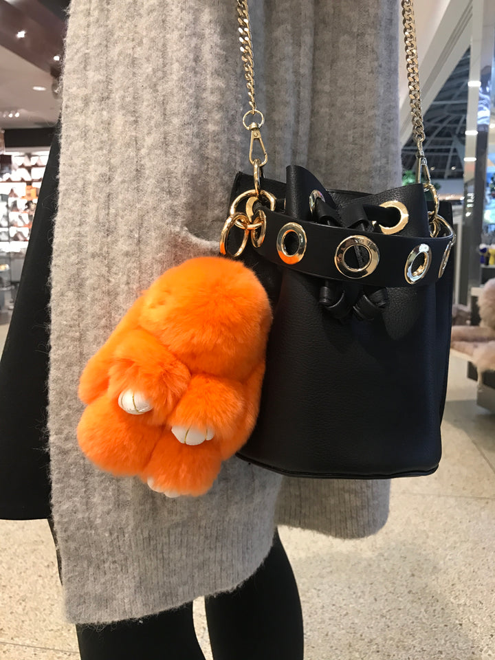 Cute Fluffy Bunny Rex Rabbit Keychain (Peachy Orange)