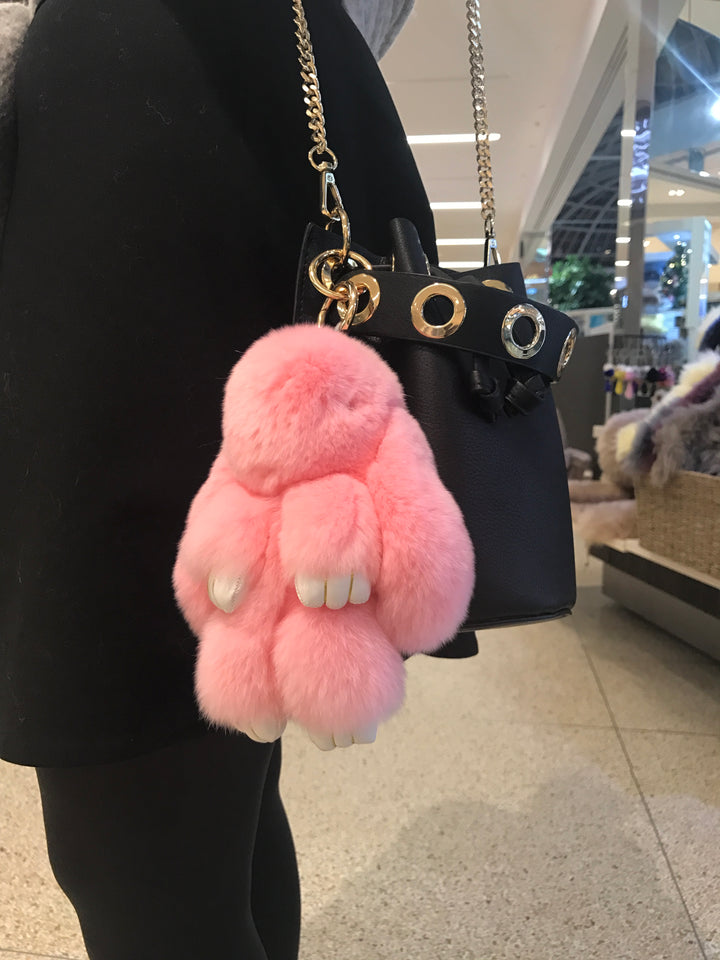 Cute Fluffy Bunny Rex Rabbit Keychain (Bold Pink)