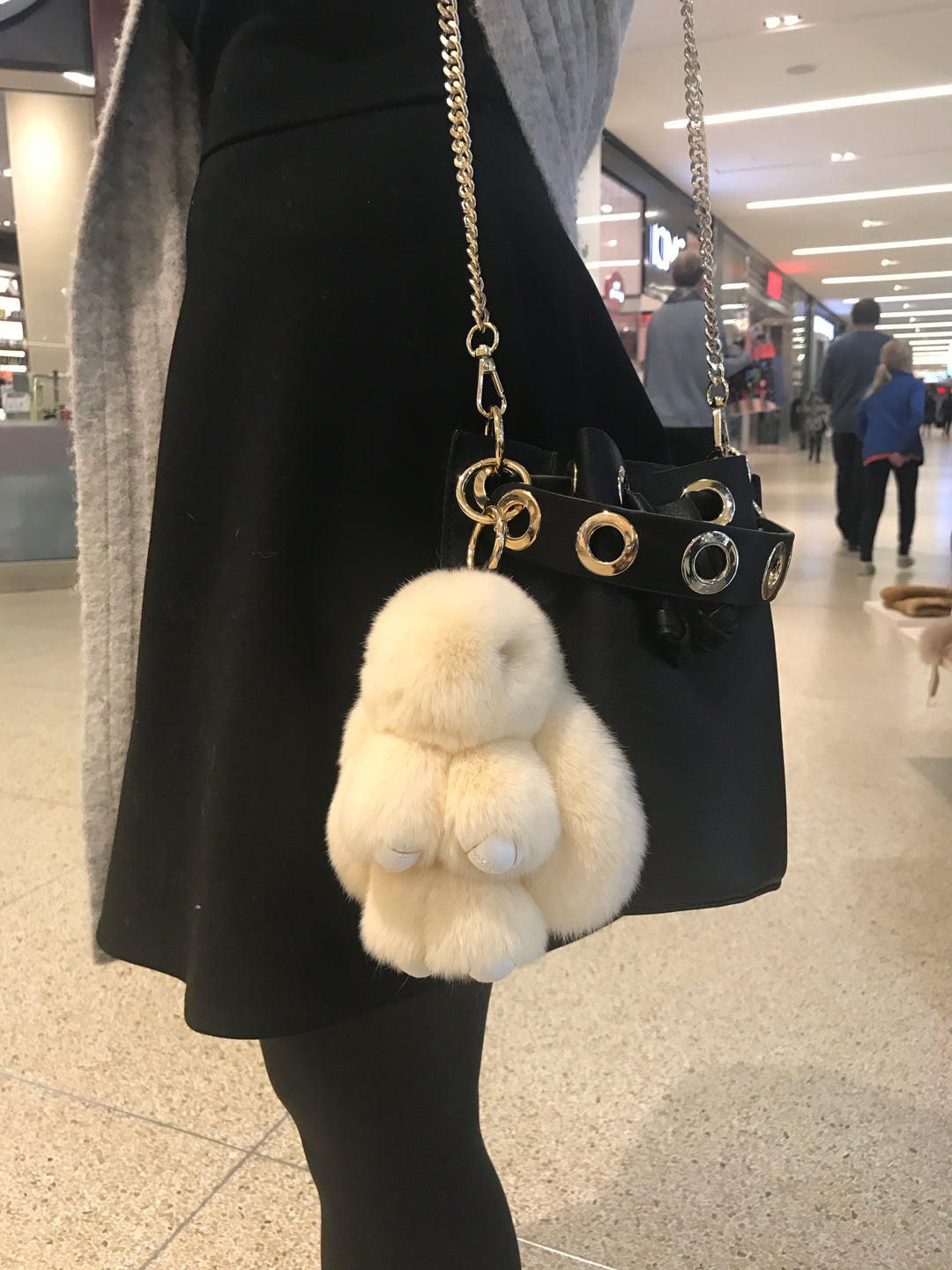 Cute Fluffy Bunny Rex Rabbit Keychain (Beige)