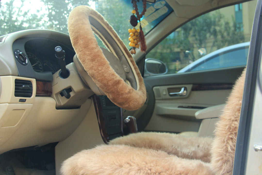 Sheepskin Steering Wheel Cover - Light Brown