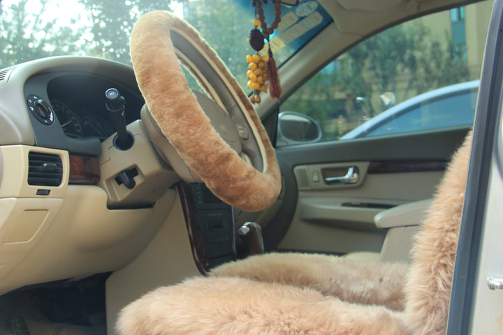 Sheepskin Steering Wheel Cover - Light Brown