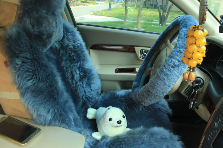 Long Wool Sheepskin Car Seat Cover (x1) -  Bluish Gray